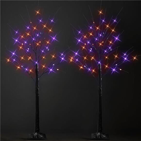2 Pack 4FT Halloween Lighted Up Birch Tree, Total 96 LED Purple - Picture 6 of 7